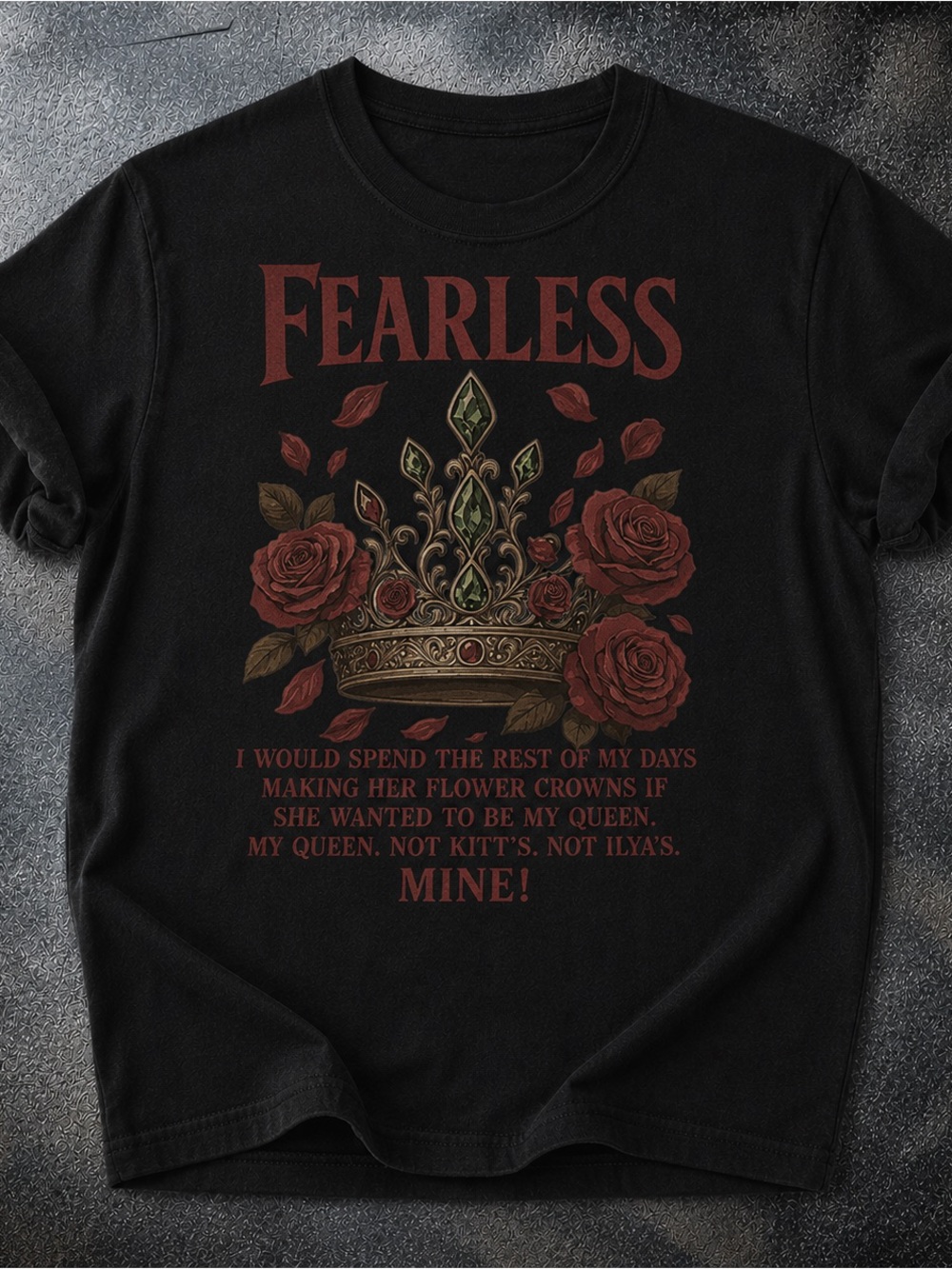 Fearless Crown and Roses Shirt, Gothic Romantic Graphic Tee